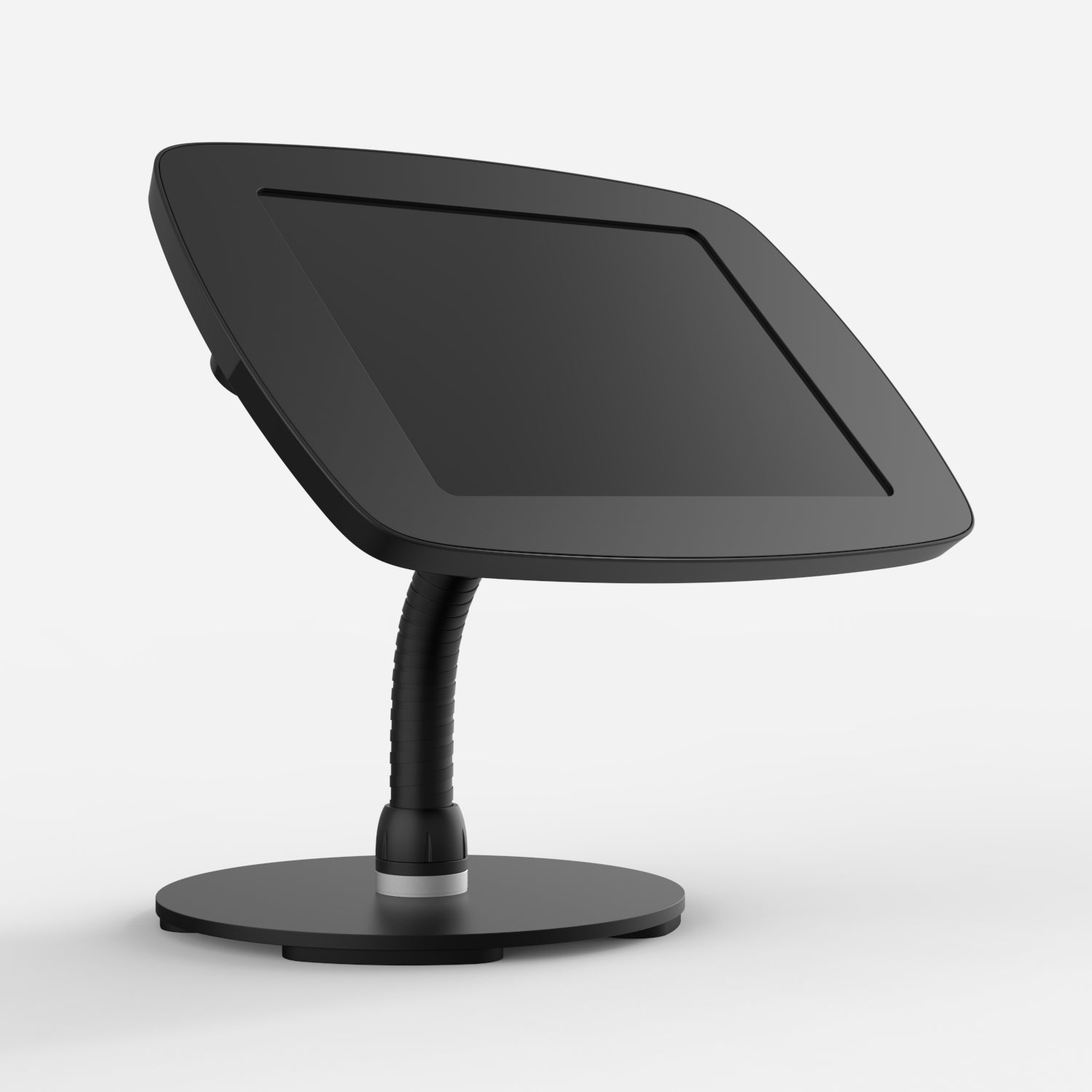 Bouncepad Counter Flex - A secure tablet & iPad gooseneck stand in black.