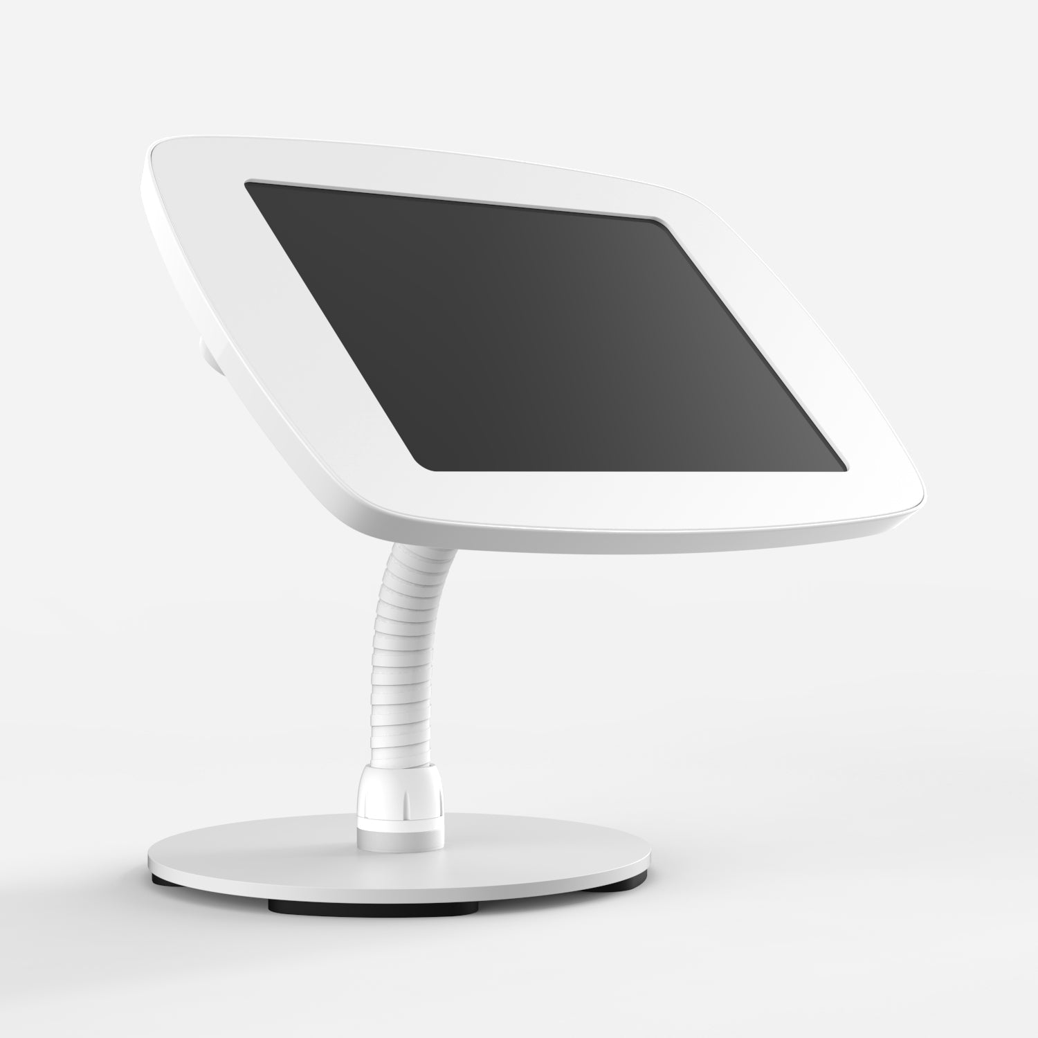 Bouncepad Counter Flex - A secure tablet & iPad gooseneck stand in white.